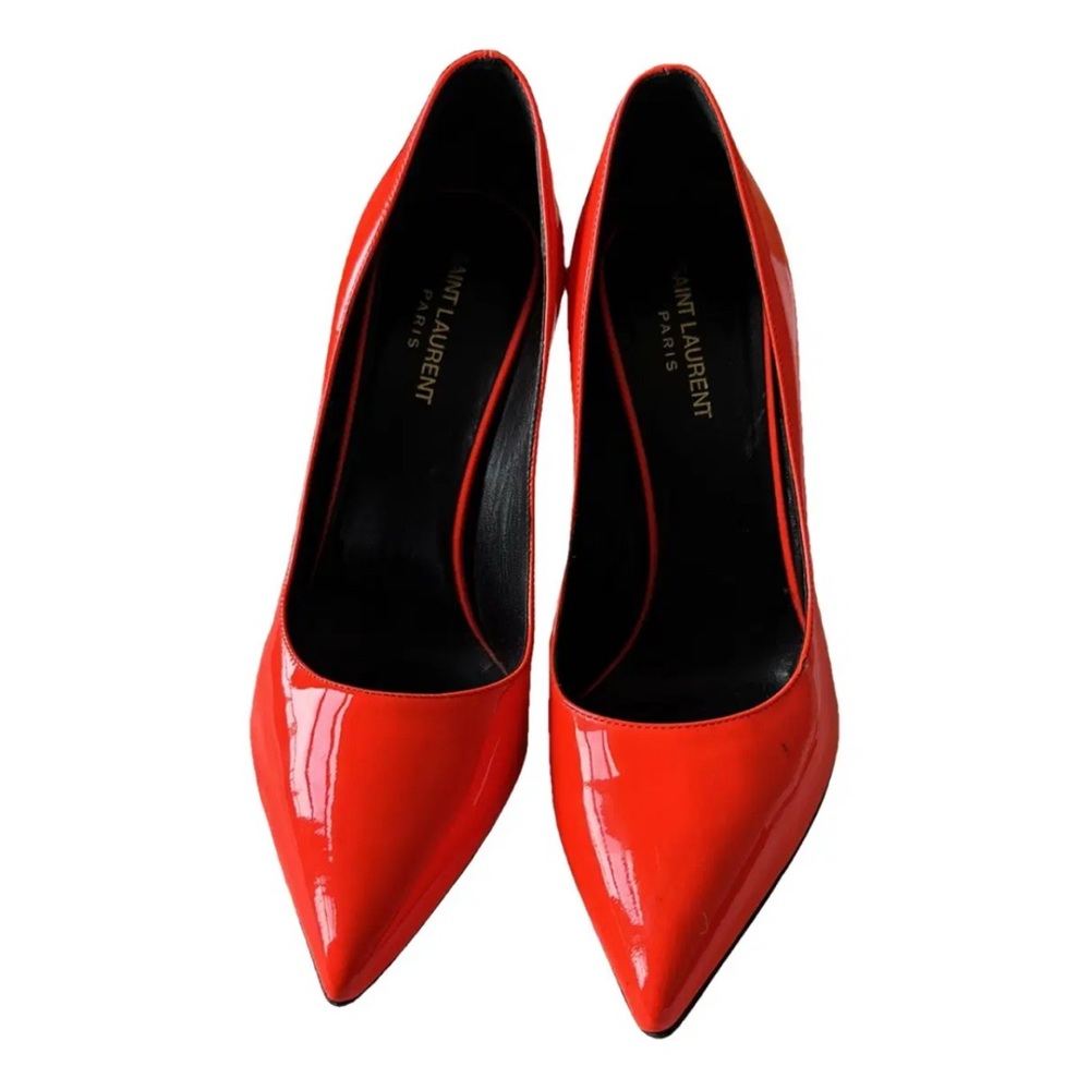 Saint Laurent Glossy Patent Leather Red Orange Heels 40Europe 9.5 US - Picture 2 of 16